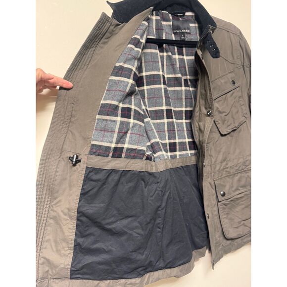 BANANA REPUBLIC Waxed Chore Coat Flannel Plaid Lining, Dark Truffle, Sz S - Picture 7 of 15